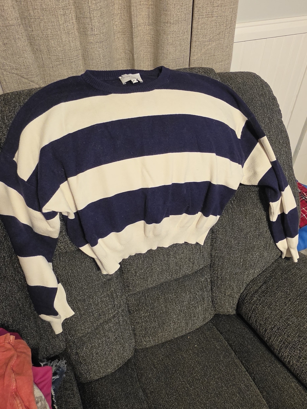 Pink Rose Navy and Cream Striped Crewneck Sweater